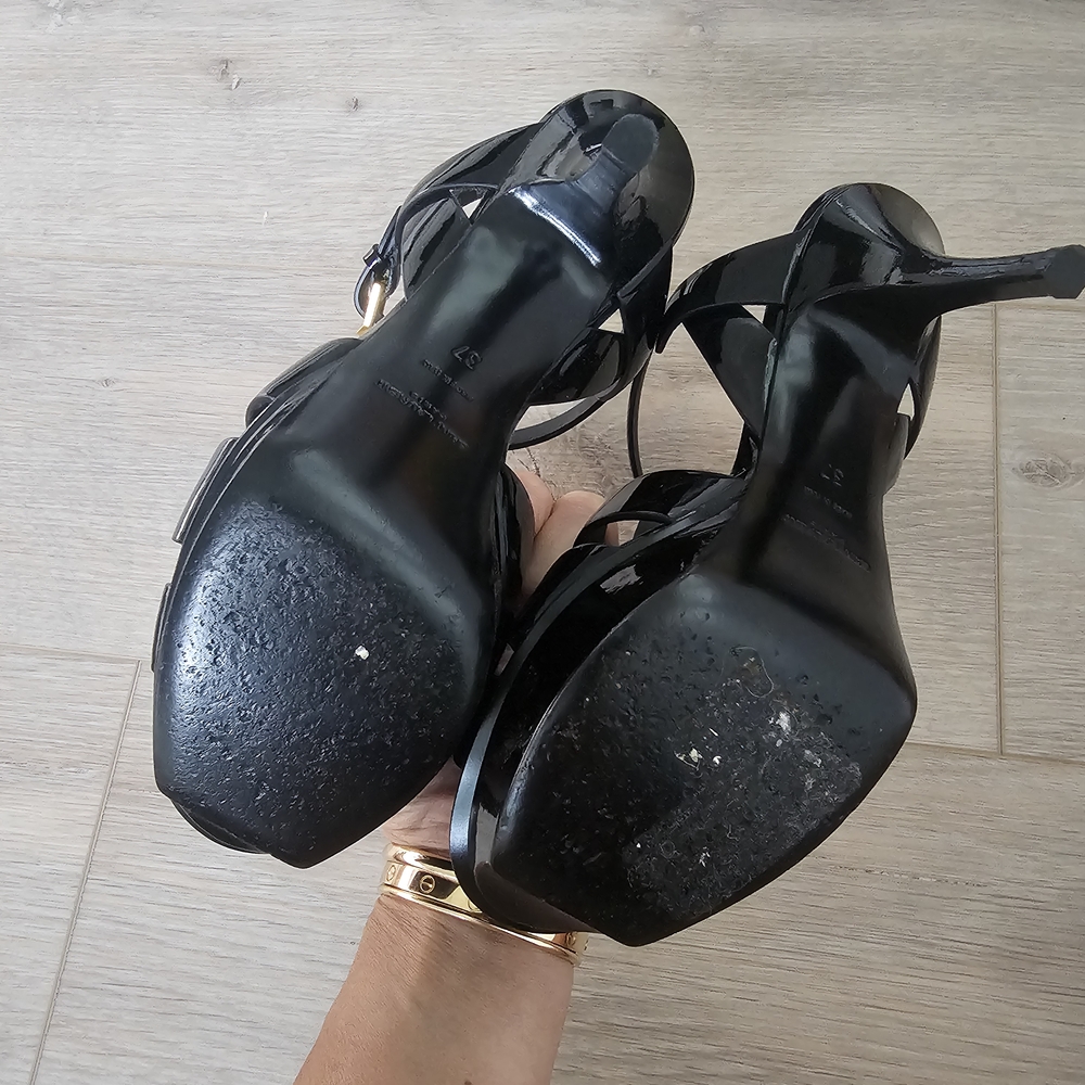 Saint Laurent Black Tribute Patent Leather Heels - Picture 2 of 5